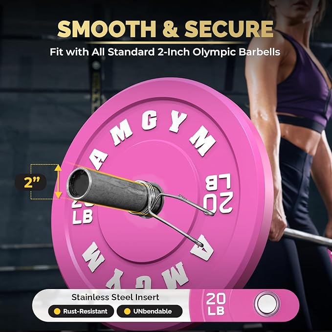 2 Inch Bumper Plates,10-500lbs,Barbell Rubber Olympic Weight Plates Set for Home Gym, Strength Training & Weight Lifting, Multiple Options Colors