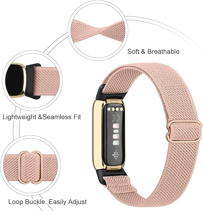 2 Pack Adjustable Elastic Bands for Fitbit Luxe Bands, Soft Stretchy Nylon Loop Strap Replacement Wristband for Fitbit Luxe/Luxe Special Edition Fitness Tracker Women Men