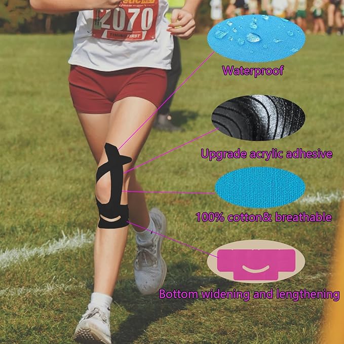 12 Count Precut Kinesiology Tape for Knees, Waterproof Knee Tape for Knee Pain Relief Pre Cut, Original Cotton Athletic Tape, Durable Knee Tape for Sports and Long-Lasting Support (Mix)