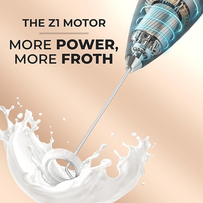 Zulay Powerful Milk Frother for Coffee with Powerful Motor - Handheld Frother Electric Whisk, Milk Foamer, Mini Mixer and Coffee Blender Frother for Latte, Matcha, No Stand - Metallic Black