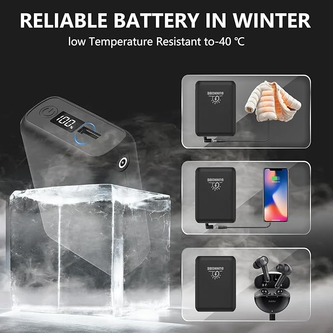 18400mah and 10000amh Battery Pack Heated Vest for ORORO and Venustas, 7.4V/5V Power Bank for Heated Vest with DC/USB/Type-C Output and LED Display for Heating Clothing and Phones