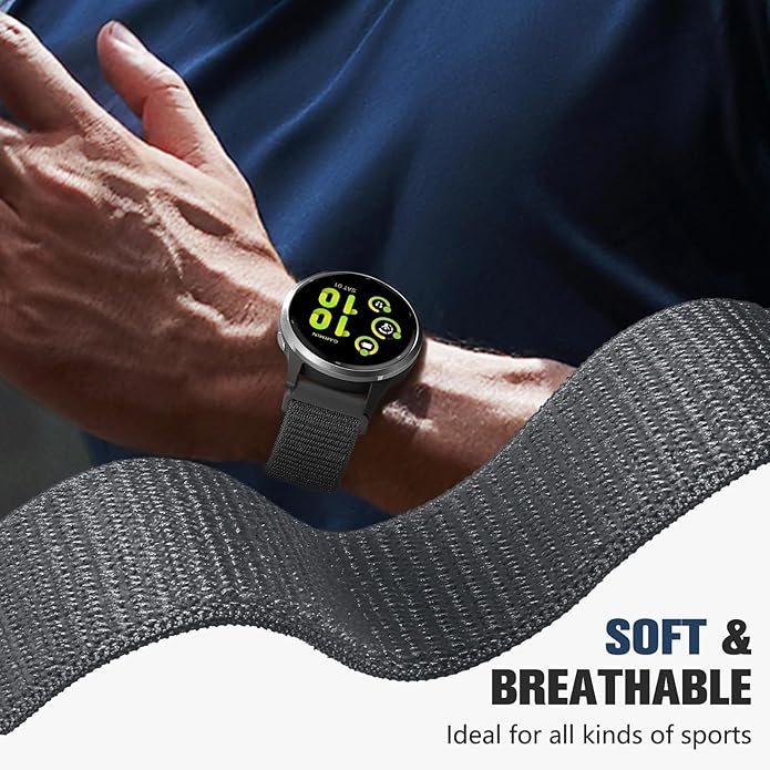 18mm 20mm 22mm Hook and Loop Watch Band Compatible with Garmin Vivoactive 5/ Vivoactive 6/ Vivoactive 3, Soft Nylon Breathable Sport Strap for Venu 2S/ Venu3S/ Forerunner 265s,Venu 3/ Venu 2 Men Women