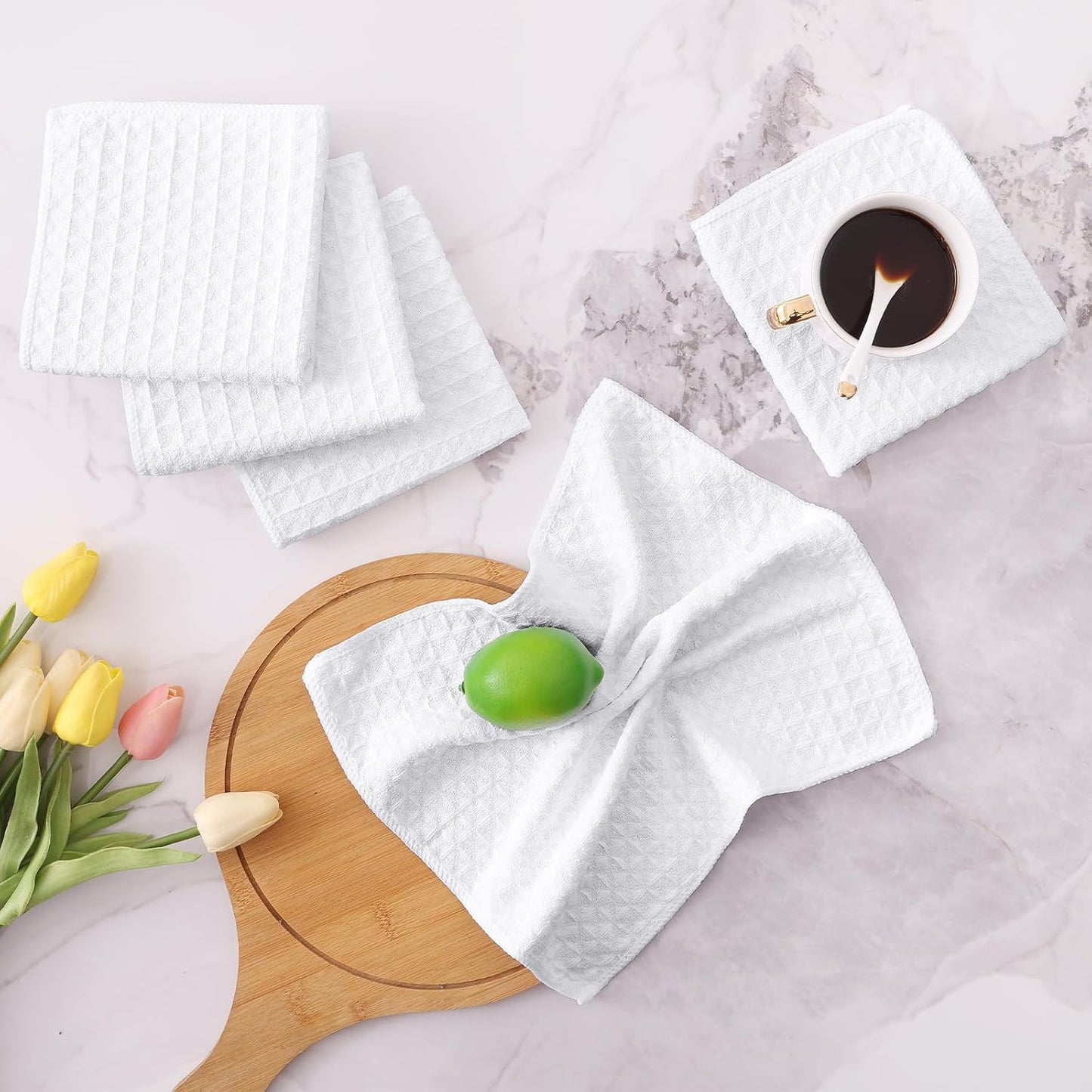 Homaxy Microfiber Waffle Weave Kitchen Dish Cloths, 12 x 12 Inch Ultra Absorbent and Solid Color Dish Towels for Kitchen Fast Drying Dishcloth for Washing Dishes, 8 Pack, White