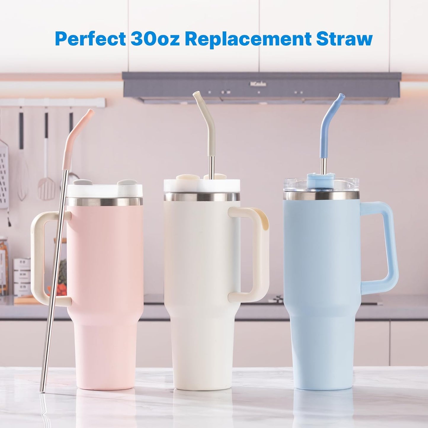 Repeatable Metal Straw with Silicone Tips for 30 oz Stanley Tumbler, 2 Pcs 30 oz Stainless Steel Straws Replacement for Stanley Tumbler, 1 Straw Brush, BPA Free(Fuchsia Red)
