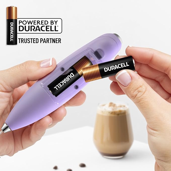 Zulay Kitchen Tornado Whisk Milk Frother with 4 AA Duracell Batteries - Triple Whisk for More Power - Handheld Coffee Frother with Stand - Drink Mixer for Lattes, Matcha & Protein Shakes