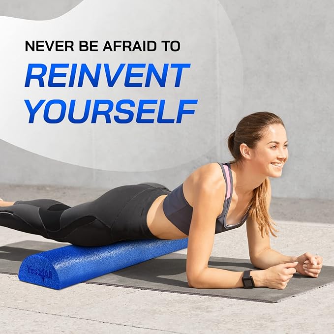 Yes4All Medium Firm Half Foam Rollers for Post-Workout Relaxation, 12/18/24/36 inch PE Foam Roll for Back Massage & Yoga Exercise
