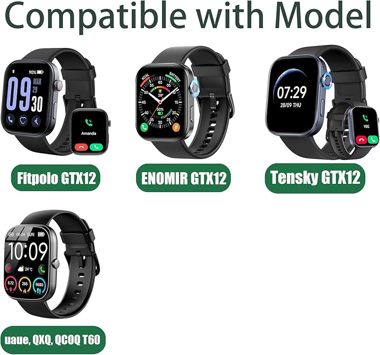 22mm Classic Watch Bands: Soft Silicone Sports Strap Compatible with GTX12, GTX13, T60 Smart Watches