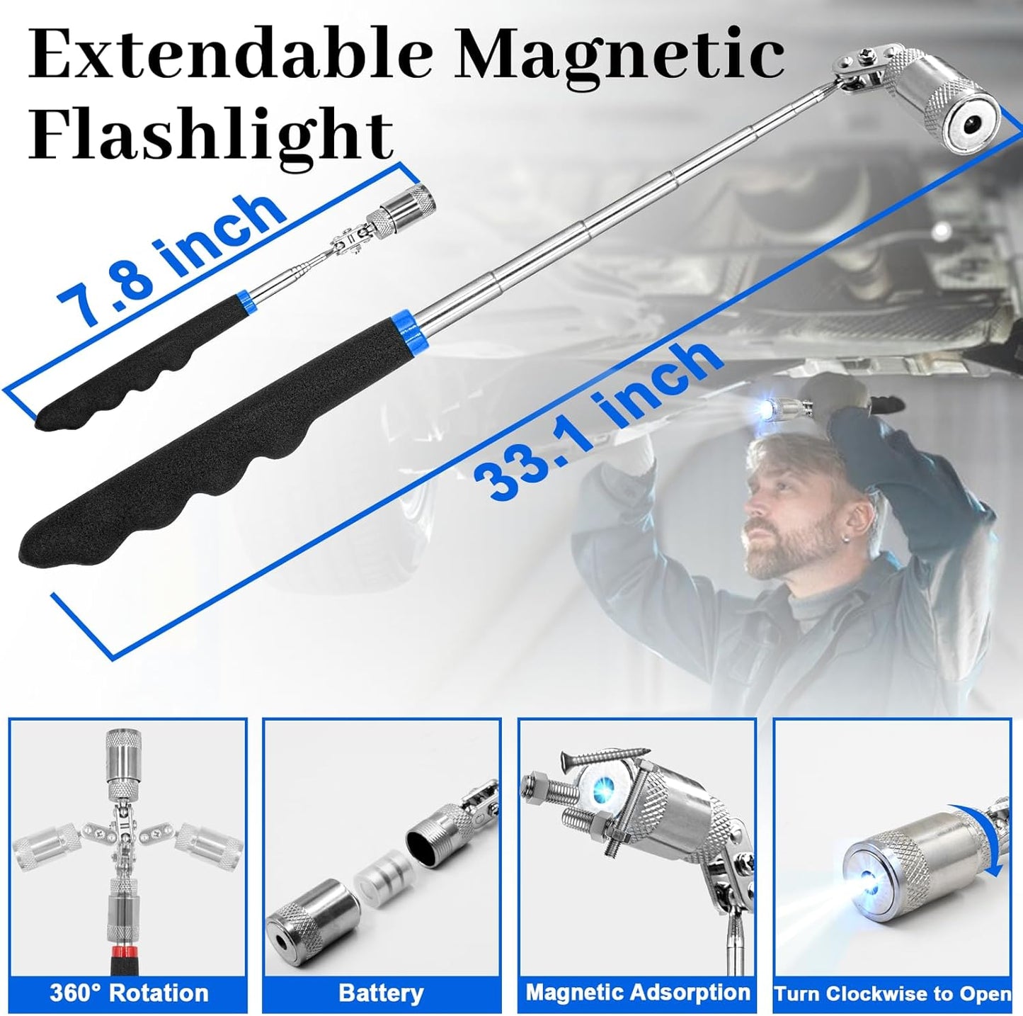 11 Pcs Automotive Hook and Pick Tool Set with Telescoping Magnetic Pickup Gasket Scraper Remover Pry for Mechanic Auto Oil Seal O Ring Repair,Gifts for Husband or Father