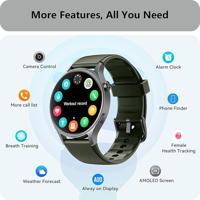aeac Smart Watch for Women, AMOLED Ultra-Clear Screen Activity Trackers with Heart Rate/Sleep/SpO2 Monitor, Smartwatch for iPhone/Samsung/Android, 110+ Sport Modes (Army Green, S/M/L, Army Green)