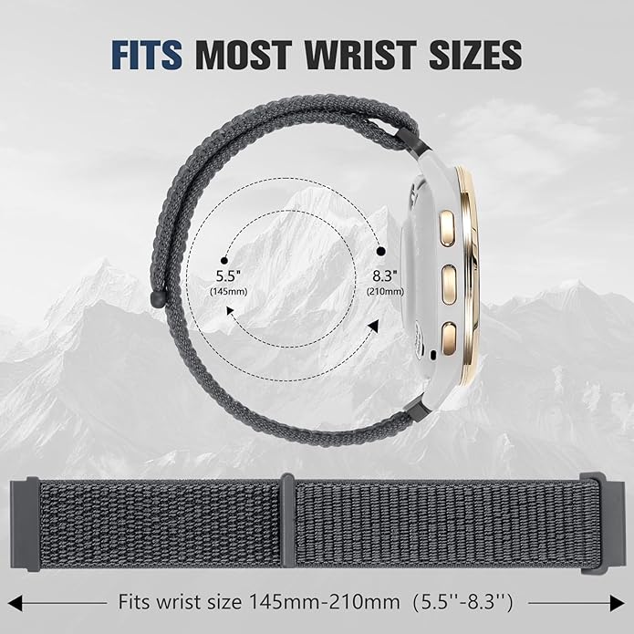 18mm 20mm 22mm Hook and Loop Watch Band Compatible with Garmin Vivoactive 5/ Vivoactive 6/ Vivoactive 3, Soft Nylon Breathable Sport Strap for Venu 2S/ Venu3S/ Forerunner 265s,Venu 3/ Venu 2 Men Women