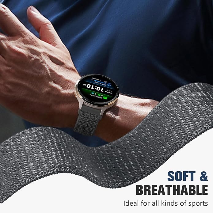 18mm 20mm 22mm Hook and Loop Watch Band Compatible with Garmin Vivoactive 5/ Vivoactive 6/ Vivoactive 3, Soft Nylon Breathable Sport Strap for Venu 2S/ Venu3S/ Forerunner 265s,Venu 3/ Venu 2 Men Women