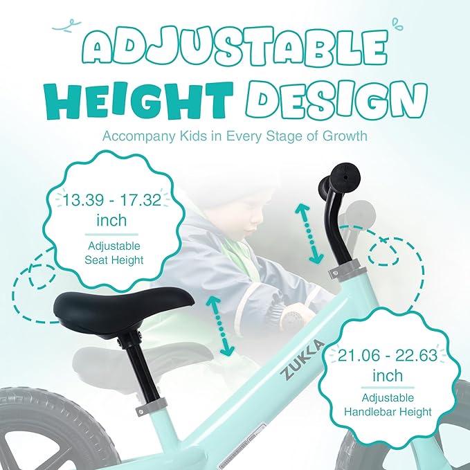 12 inch Toddler Balance Bike Adjustable Handlebar & Seat Anti-Slip Grip Suitable for 2-5 Years Old with Footrest Lightweight for Tolddlers Boys Girls Multiple Colors to Choose