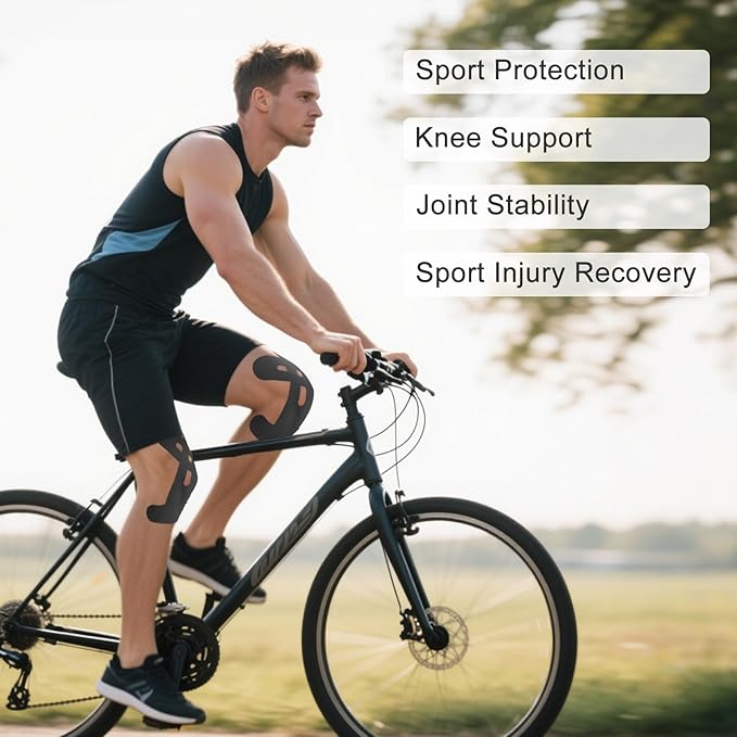 10 Pcs Precut Kinesiology Tape for Knees,Kinesiology Ankle Tape,Waterproof Elastic Knee Kinetic Tape,Breathable Latex-Free Tape for Knee Support and Stability,Pain Relief(Black)
