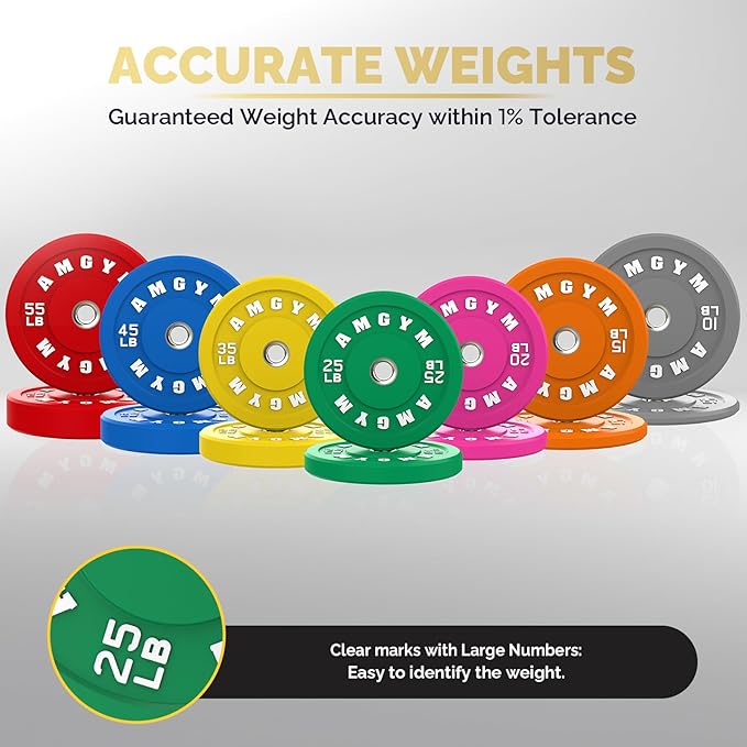 2 Inch Bumper Plates,10-500lbs,Barbell Rubber Olympic Weight Plates Set for Home Gym, Strength Training & Weight Lifting, Multiple Options Colors