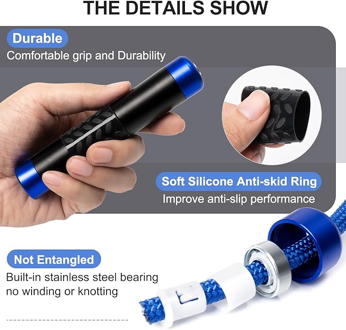 1LB Weighted Jump Ropes for fitness Women Men, Aluminum Handles for MMA, Boxing, CrossFit, Weight-loss Workouts, Tangle-Free Ball Bearing Rapid Speed Skipping Jump Rope with Adjustable 9mm Cotton & PVC Cord