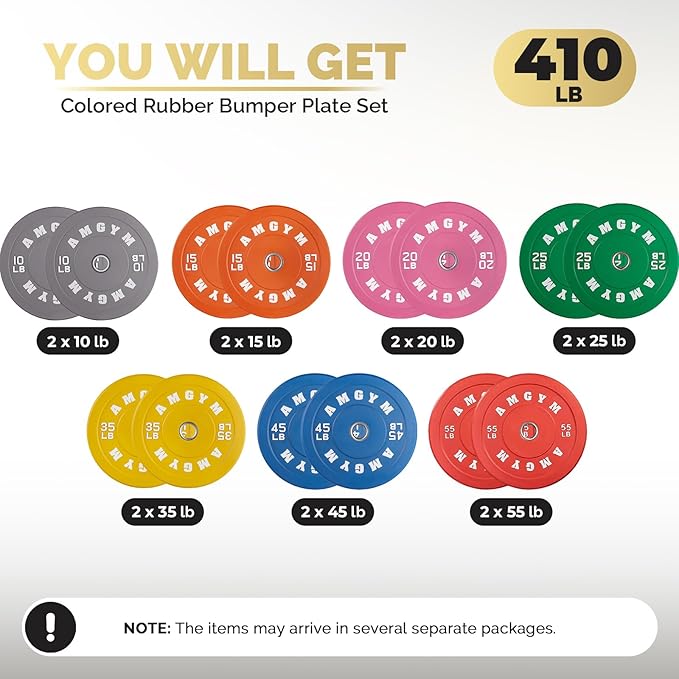 2 Inch Bumper Plates,10-500lbs,Barbell Rubber Olympic Weight Plates Set for Home Gym, Strength Training & Weight Lifting, Multiple Options Colors