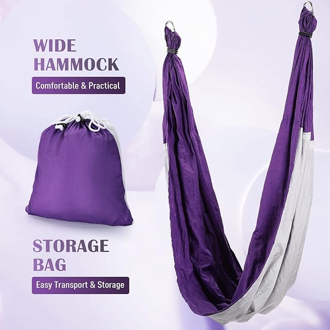 ZELUS Aerial Yoga Swing Sling Strong Yoga Hammock Kit Set Trapeze Inversion Equipment Include 2 Extensions Straps and Ceiling Mounting Kit