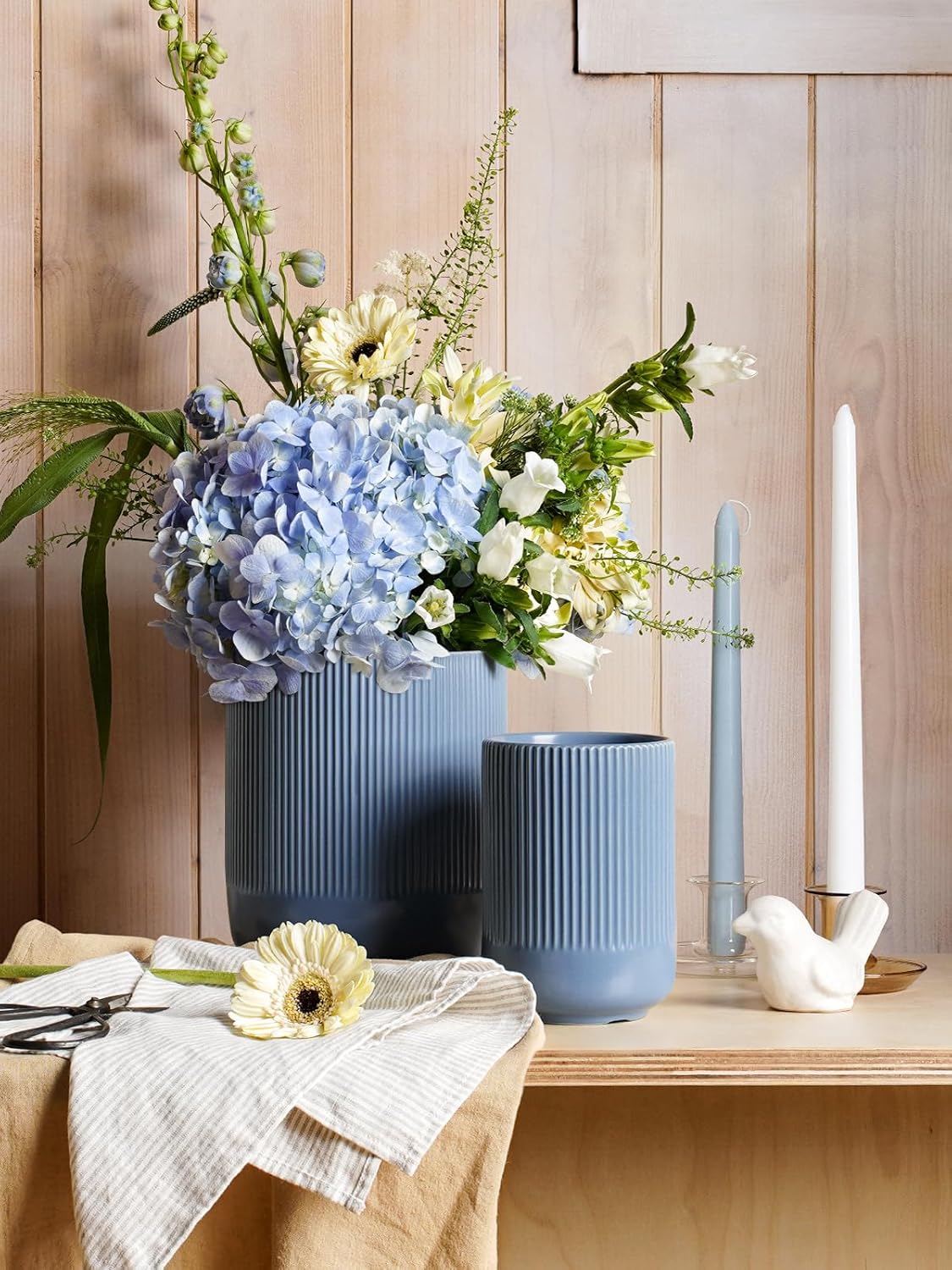 LE TAUCI Utensil Holder, 7.3"+5.4" Ceramic Kitchen Utensil Holder for Countertop, Large Cooking Utensil Crocks for Kitchen Counter, Morden Utensil Organizer for Spatula, Set of 2, Dusty Blue