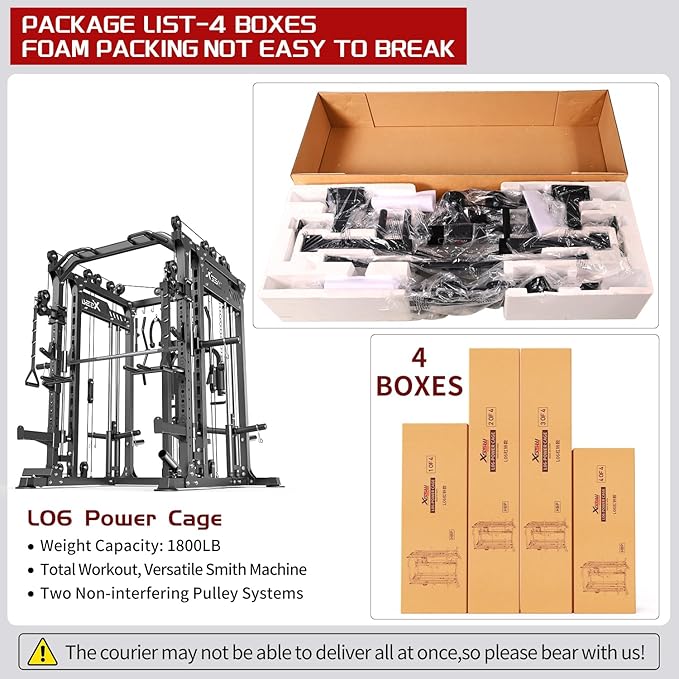 Smith Machine with Cable Crossover System, Multi-Function Power Cage Squat Rack for Home Gym, Power Rack and Packages Weight Sets.