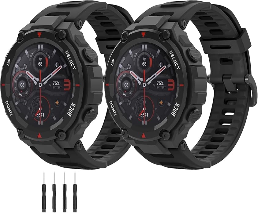 2 Pack Waterproof Bands Compatible with Amazfit T-Rex Pro Watch Bands, Soft Silicone Replacement Band for Amazfit T-Rex/T-Rex Pro Smartwatch