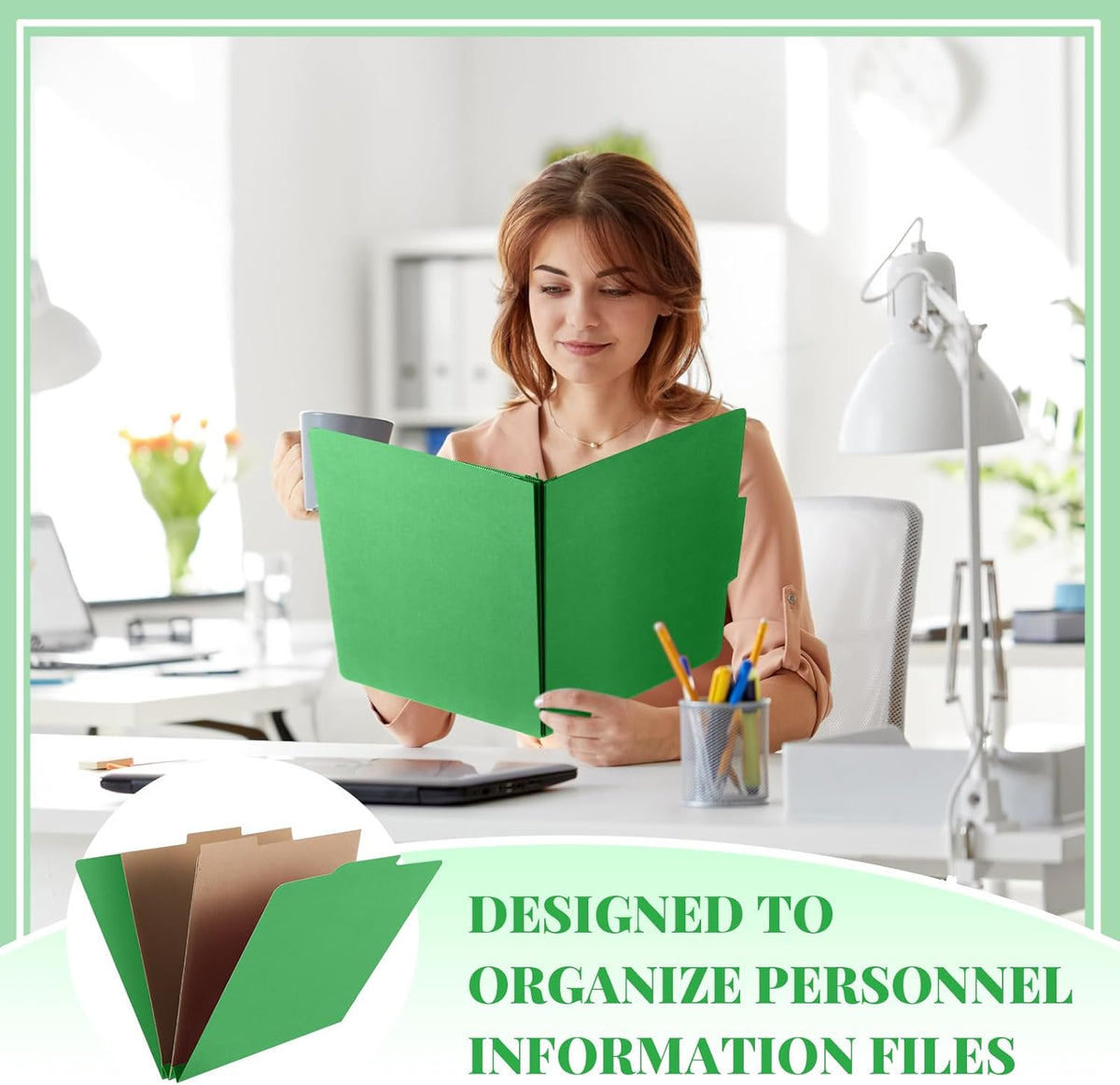 24 Pcs Classification Folders Letter Size, Back to School Supply for Teacher, Student, 2 Pocket Dividers Pressboard File Folder Bulk with 2 Fasteners, 2 in Expanding File Organizer (Green)