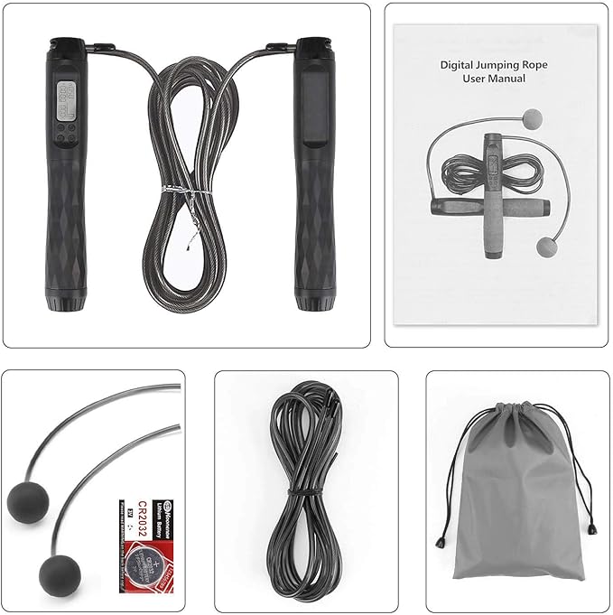 Zoë's Corner: Cordless Weighted Digital Counter Jump Rope for Crossfit Cardio WOD, Exercise, Boxing, Martial Arts, MMA Training, Gym Fitness. Illuminated LED, Rotation-Calorie Counter.