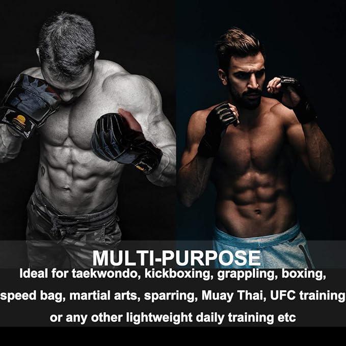 ZooBoo MMA Gloves, Half-Finger Boxing Fight Gloves MMA Mitts with Adjustable Wrist Band for Sanda Sparring Punching Bag Training (One Size Fits Most)