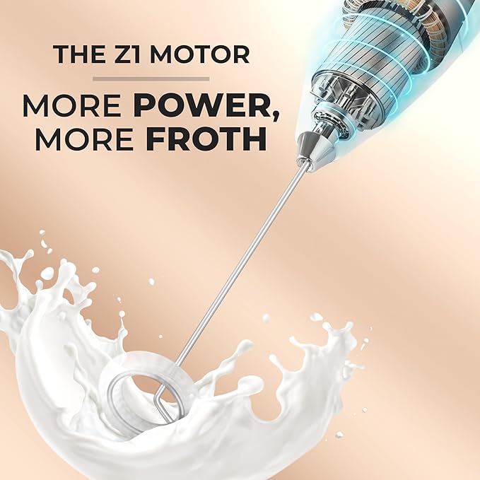 Zulay Powerful Milk Frother (4 Duracell Batteries Included) - Handheld Milk Frother Wand Drink Mixer for Coffee - Powerful Milk Foamer for Cappuccino, Frappe, Matcha & Creamer - White