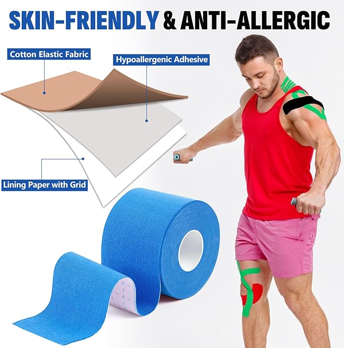 16 Rolls Kinesiology Tape, 16 Colors 2 inch x 16.4 Feet Waterproof Athletic Tape, Uncut Kinetic Tape, Elastic Muscle Tape, Sports Tape, Knee Tape for Exercise and Daily Use