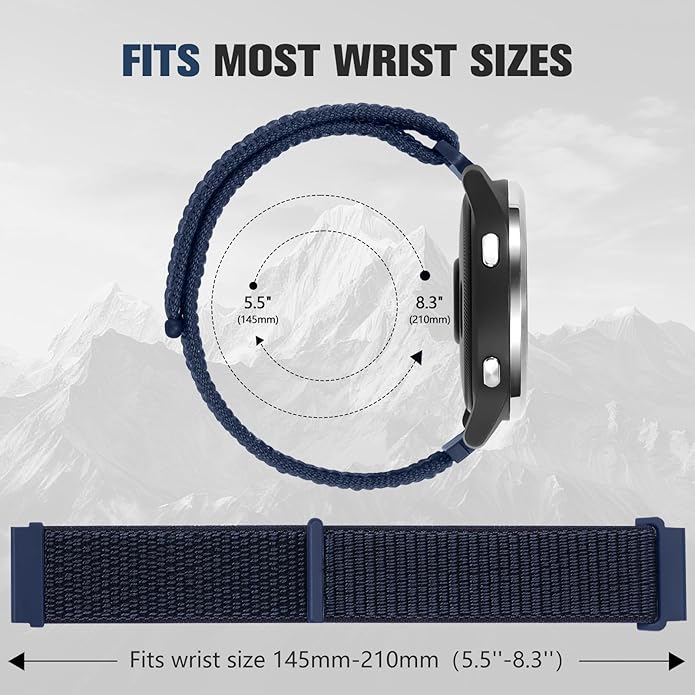 18mm 20mm 22mm Hook and Loop Watch Band Compatible with Garmin Vivoactive 5/ Vivoactive 6/ Vivoactive 3, Soft Nylon Breathable Sport Strap for Venu 2S/ Venu3S/ Forerunner 265s,Venu 3/ Venu 2 Men Women