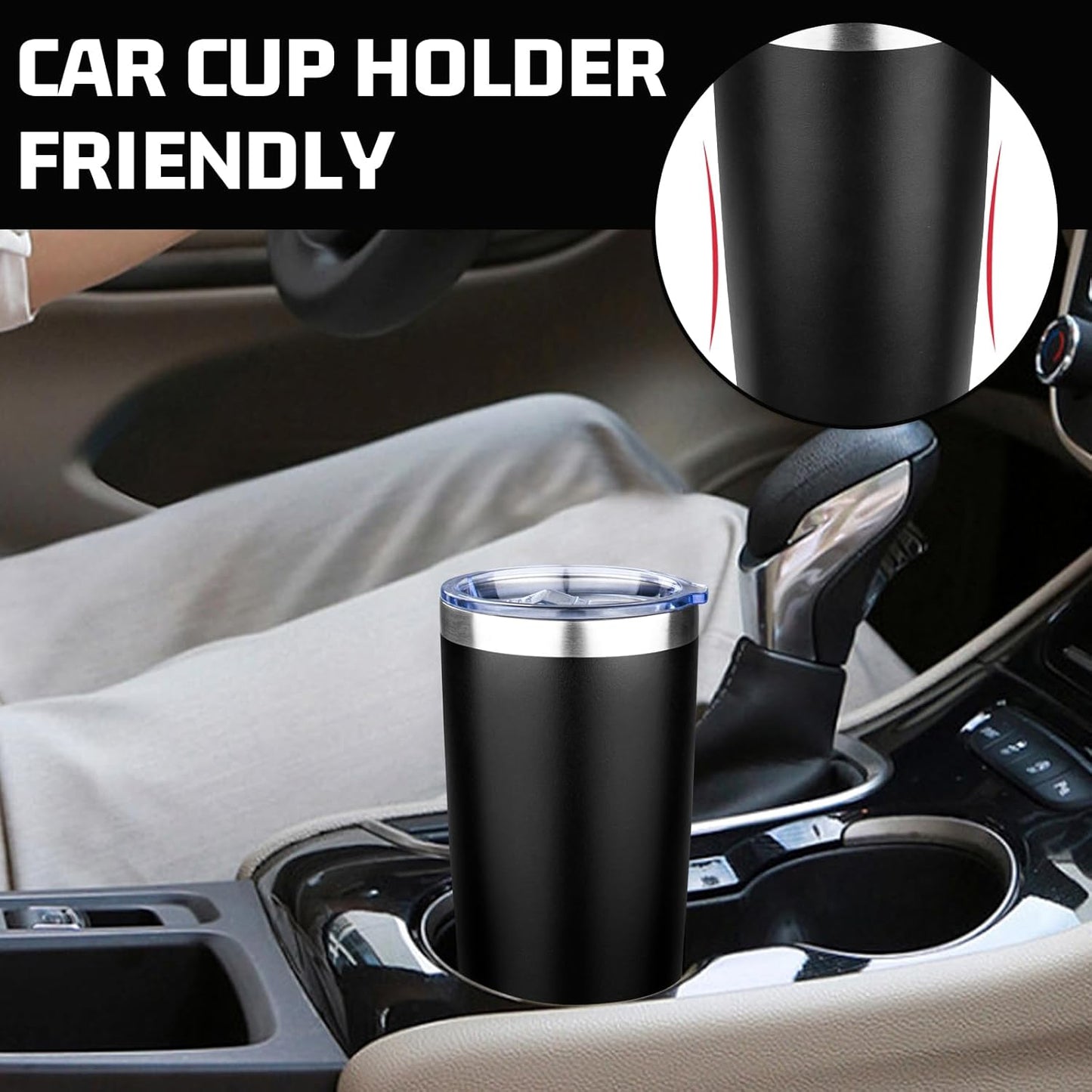 20oz Tumbler with Lid Double Wall Vacuum Insulated Travel Coffee Mug Stainless Steel Thermal Cup Powder Coated Sturdy Coffee Tumbler Bulk for Hot and Cold Beverage (Black,6)