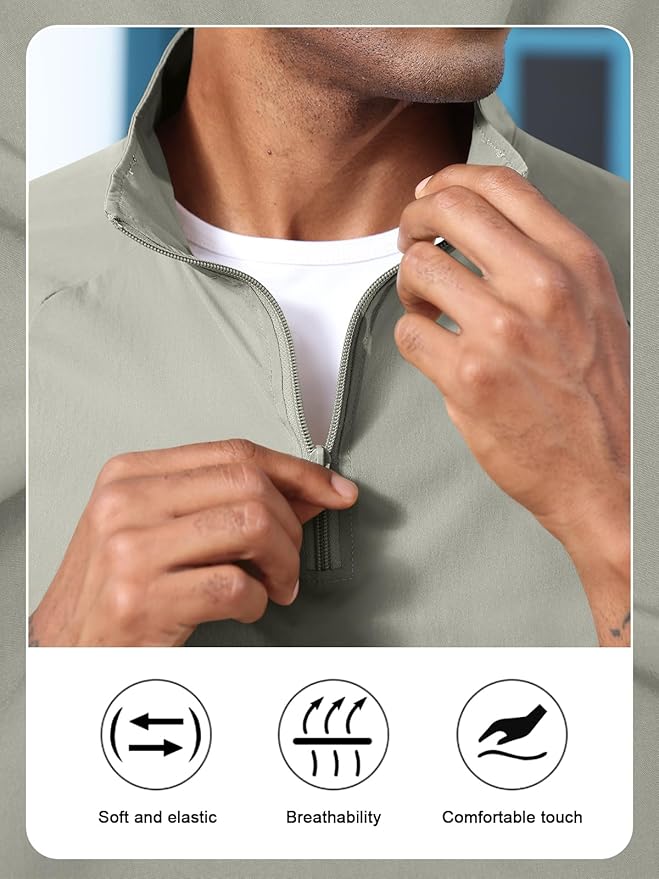 Aulemen Men's Casual Quarter Zip Pullover-Athletic Windbreaker Lightweight Jackets Hiking Golf for Men Mock Neck with Pockets