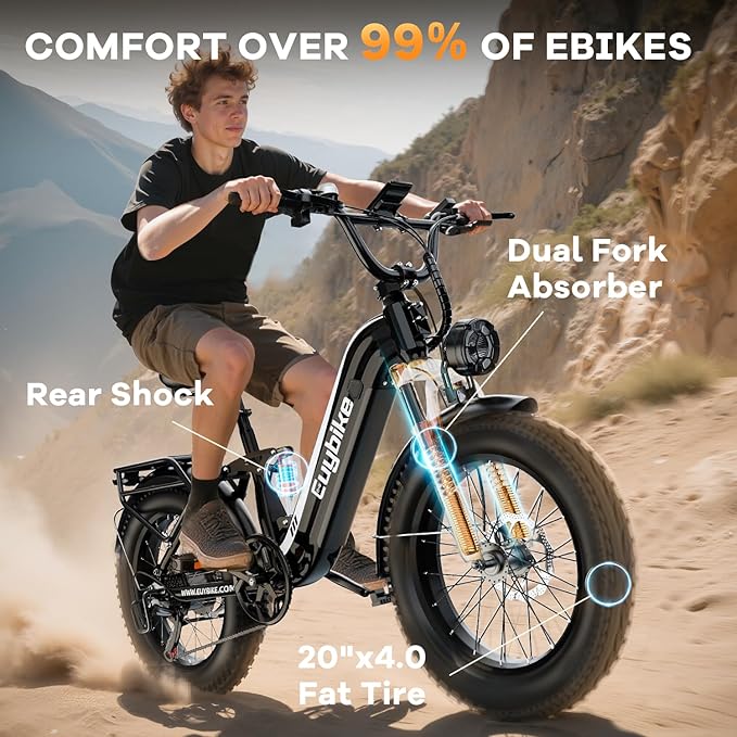 1500W Electric Bike for Adults,48V 20/60Ah Removable Battery Max Range 80Miles & 30MPH Electric Bicycle,20''ร4" Fat Tire Ebike,Adult Electric Bicycles for Commute Beach Snow,E-Bike UL Certified