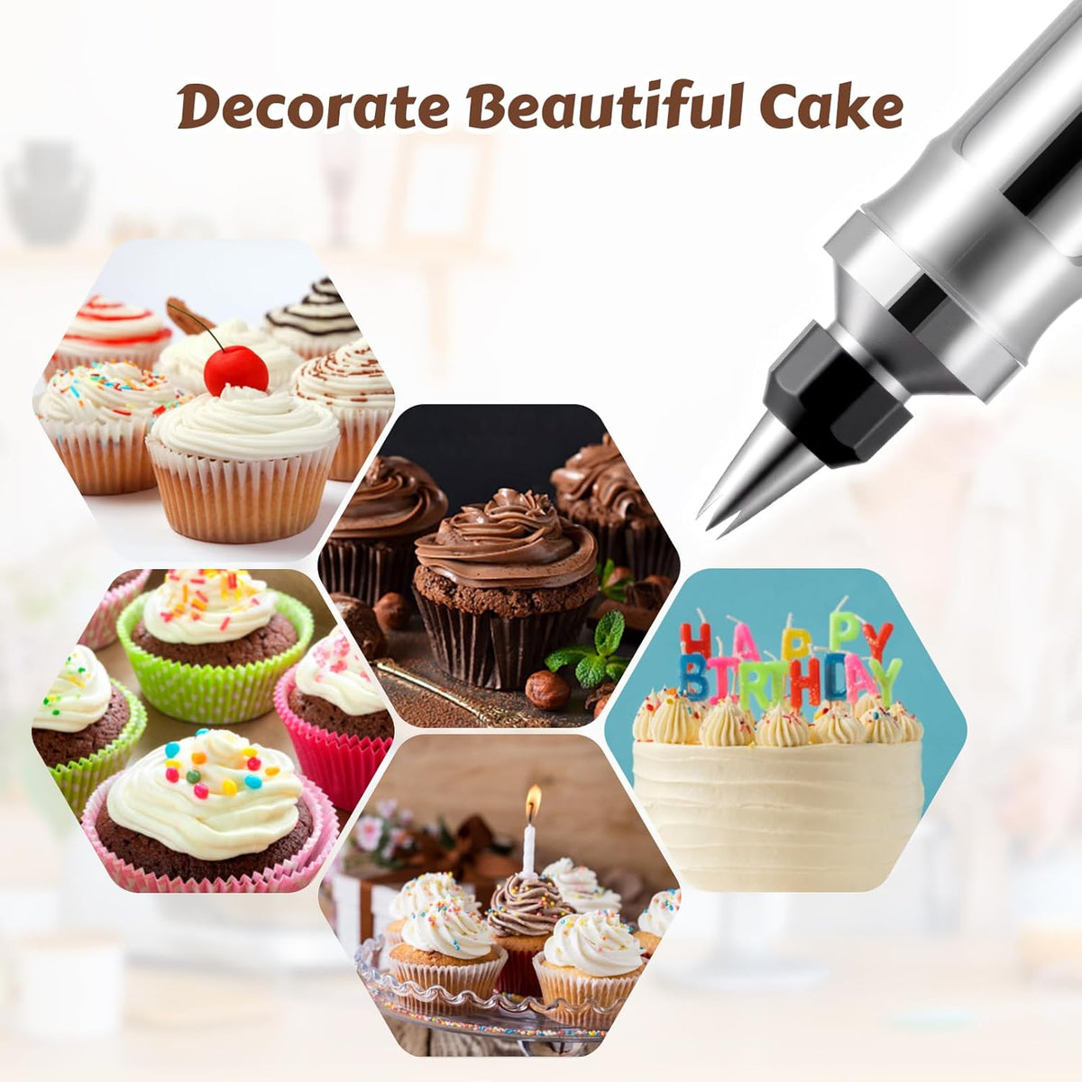 Dessert Decorating Syringe Set, Stainless Steel Frosting & Icing Piping Kit with 6 Tips and 9 Silicone Cupcakes,3 Cream Scraper for Cake Decorating Tools Cupcake Decorating Kit
