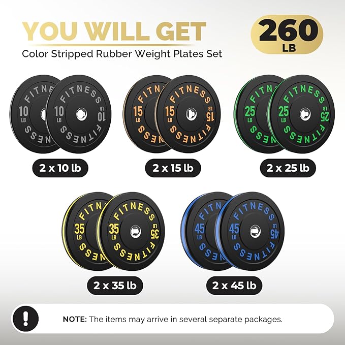 2 Inch Bumper Plates,10-500lbs,Barbell Rubber Olympic Weight Plates Set for Home Gym, Strength Training & Weight Lifting, Multiple Options Colors