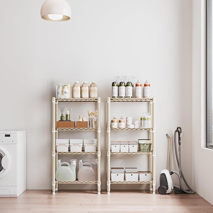 1000 lbs 4 Tier Shelf Metal Storage Shelves Wire Rack Closet Organizers for Garage Kitchen Bathroom Laundry Light Tan 11.8" D x 23.6" W x 47.5" H