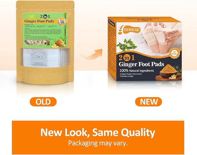 2 in 1 Foot Pads, 20 Pads Tear and Use Pure Ginger Bamboo Wormwood Foot Pads, Bigger Adhesive ''Stay in Place'' Goodnight Pads