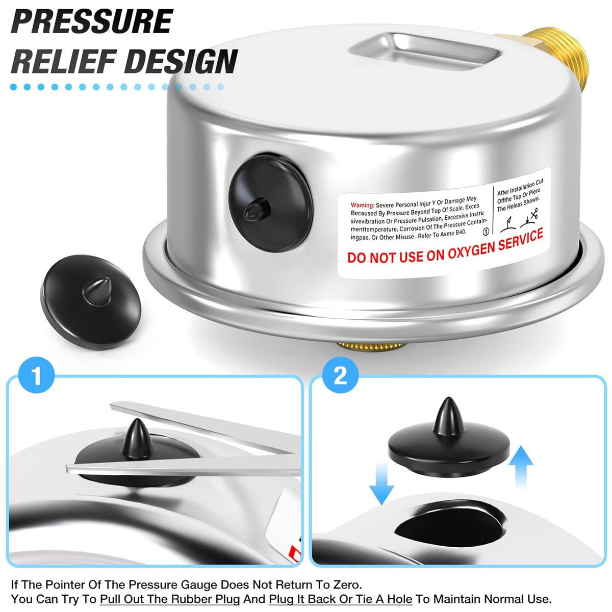 MEANLIN MEASURE 0~30Psi Stainless Steel 1/4" NPT 2.5" FACE DIAL with Reset Pointer Liquid Filled Pressure Gauge WOG Water Oil Air, Lower Mount, with Brass Hex Bushing