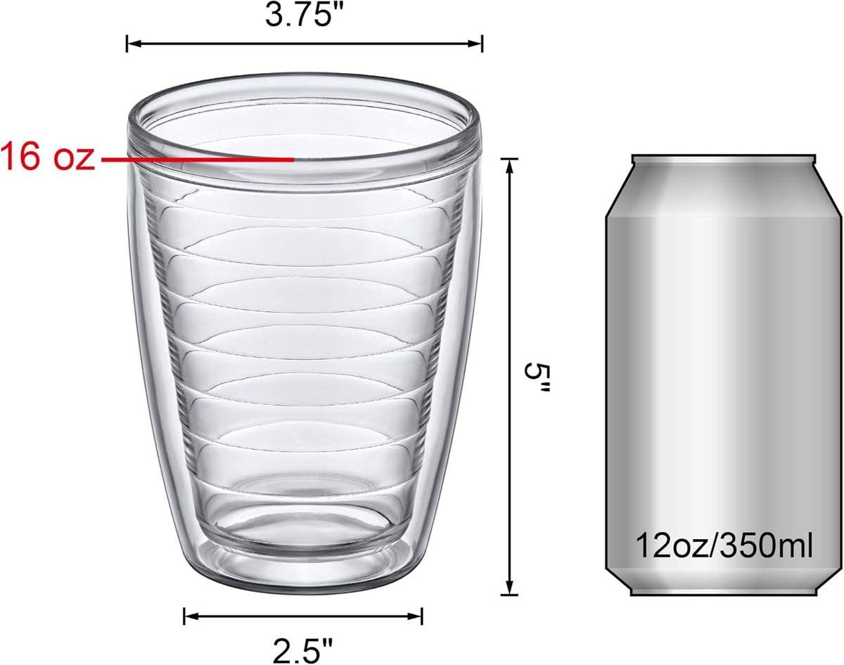Amazing Abby Alaska 16-Ounce Insulated Tumblers (Set of 4), Double-Wall All-Clear Reusable BPA-Free Shatter-Proof Dishwasher-Safe Plastic Drinking Glasses