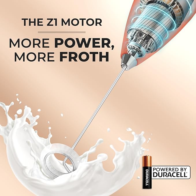 Zulay Kitchen Handheld Milk Frother with Duracell AA Batteries – Ultra Fast Electric Mixer & Foam Maker, Easy-Clean Drink Mixer for Coffee & More Peach n Cream - 2B