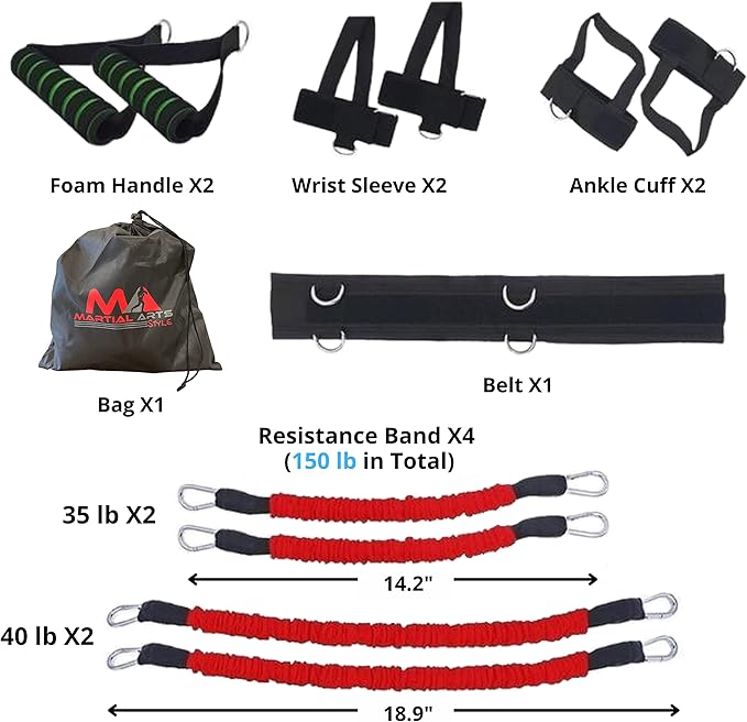 Boxing Resistance Bands for MMA Martial Arts Resistance Training at Home for Punches/Kicks, 150lbs Exercise Bands Full Body Fitness Workout to Enhance Explosive Power/Speed/Agility