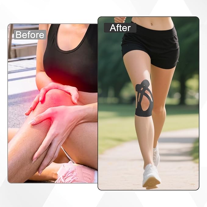 10 Pcs Precut Kinesiology Tape for Knees,Kinesiology Ankle Tape,Waterproof Elastic Knee Kinetic Tape,Breathable Latex-Free Tape for Knee Support and Stability,Pain Relief(Black)