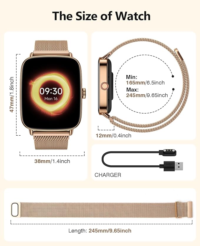 2025 Smart Watches for Women, 1.85" AI Voice Smartwatch, 24/7 Heart Rate Monitor, Stress/SpO2/Sleep Tracker, IP68 Waterproof, Weather, 100+ Sports Fitness Tracker for Android iOS Gold Metal