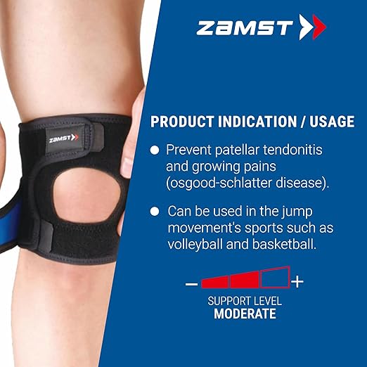 Zamst JK-1 Sports Knee Brace With Pressure Pad Relieving Pain On the Tendon For Osgood Schlatter Disease-for Volleyball, Basketball, Running, Tennis, Pickleball-Black, Small