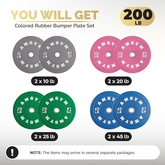 2 Inch Bumper Plates,10-500lbs,Barbell Rubber Olympic Weight Plates Set for Home Gym, Strength Training & Weight Lifting, Multiple Options Colors