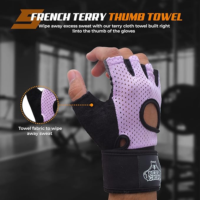 Bear Grips Weight Lifting Gloves for Men & Women | Half Finger Lifting Gloves | Full Finger Workout Gloves for Men | No Finger Exercise Gloves l Compression Weightlifting Gloves | Gym Gloves for Men