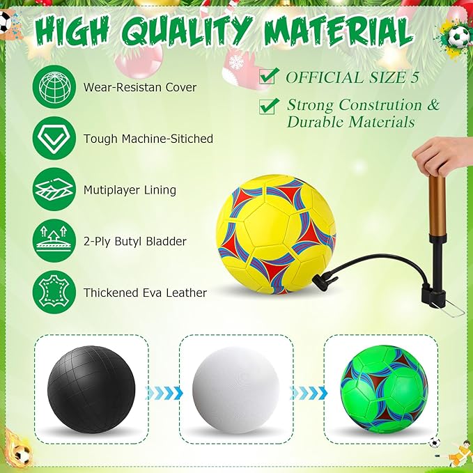 12 Sets Operation Christmas Deflated Soccer Ball Bulk with Pump Jump Rope, Bulk Soccer Balls 7.25 ft Adjustable Skipping Rope Outside Sport Balls