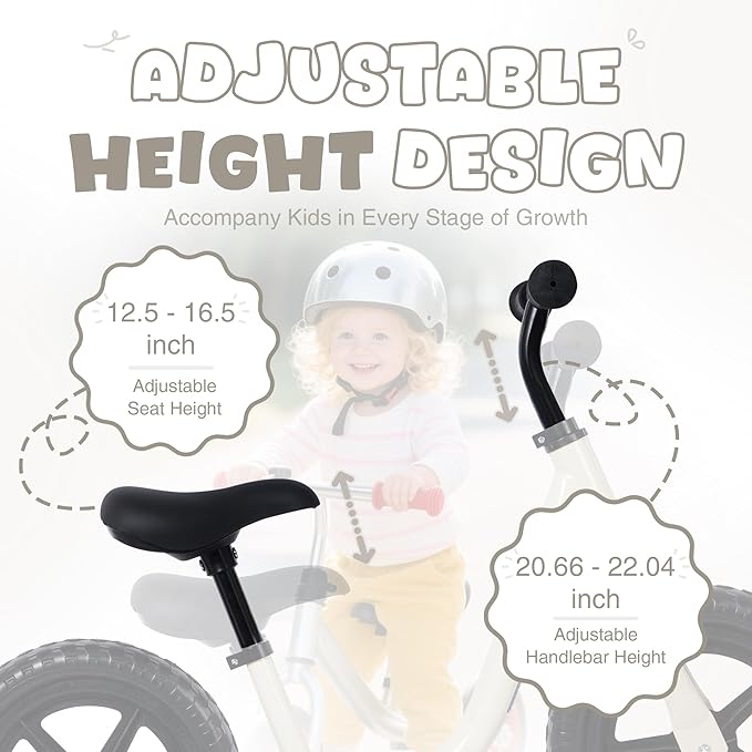 12 inch Toddler Balance Bike Adjustable Handlebar & Seat Anti-Slip Grip Suitable for 2-5 Years Old with Footrest Lightweight for Tolddlers Boys Girls Multiple Colors to Choose