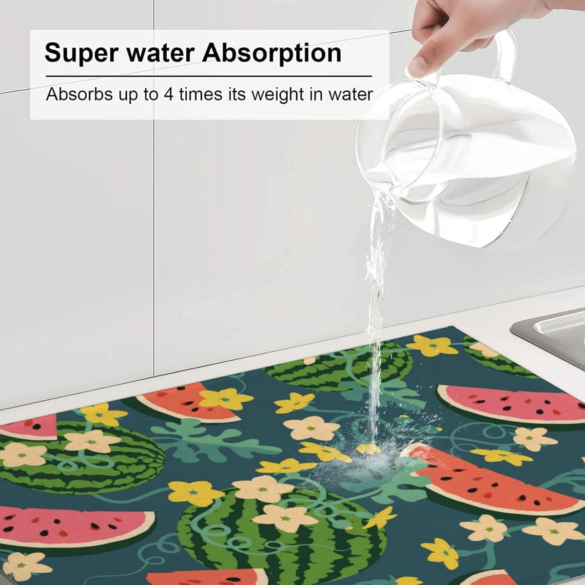 Large Dish Drying Mats For Kitchen Counter Microfiber Kitchen Drying Mat XL Draining Pad Absorbent Quick Drying Dish Mat 18x24 Inch - Watermelons