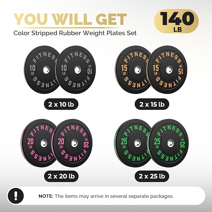 2 Inch Bumper Plates,10-500lbs,Barbell Rubber Olympic Weight Plates Set for Home Gym, Strength Training & Weight Lifting, Multiple Options Colors